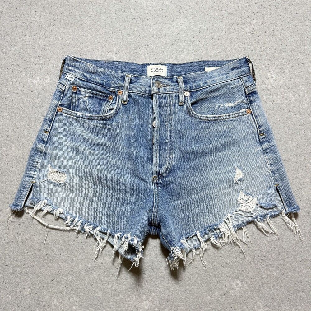 Citizens of Humanity Marlow Easy Shorts 27 Cut Off Blue Denim High Rise 3”